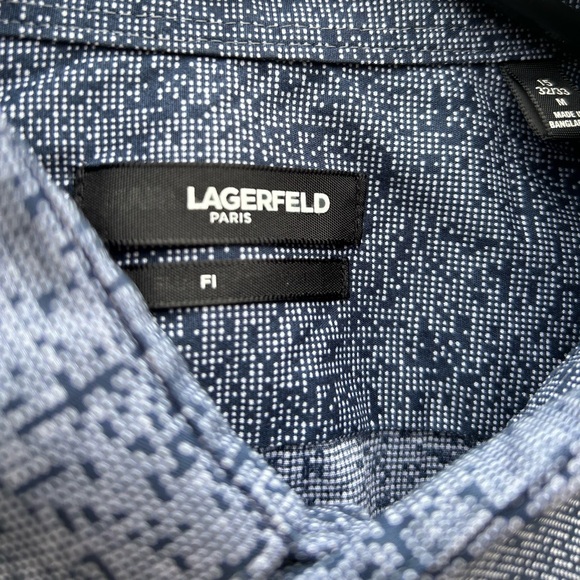 Karl Lagerfeld Paris Men’s Dress Shirt Dark Blue Size M 15/32-33 - Picture 1 of 6